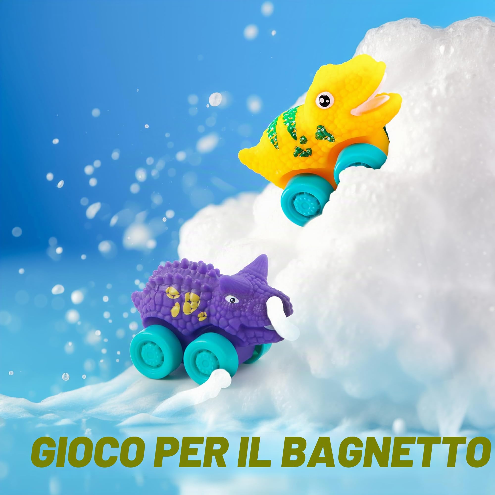 JOYIN Mini Camion Trasportatore di Dinosauri con 6 veicoli Giocattolo in Gomma Morbida, con Musica e Suono Forte, Luci Lampeggianti, Regali per Ragazzi e Ragazze dai 2 anni in su(Blu)