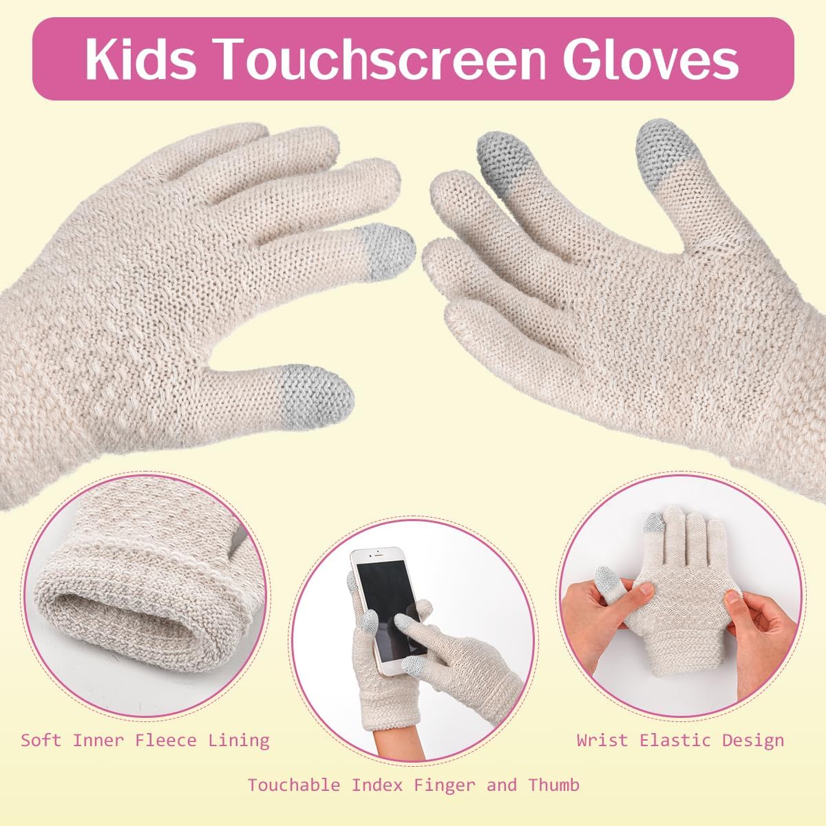 KIRAAT Kids Winter Pom Beanie Hat Scarf Gloves Set,Toddler Girls Boys Warm Knitted Fleece Lining Woollen Cap for 3-10 Years - Image 5