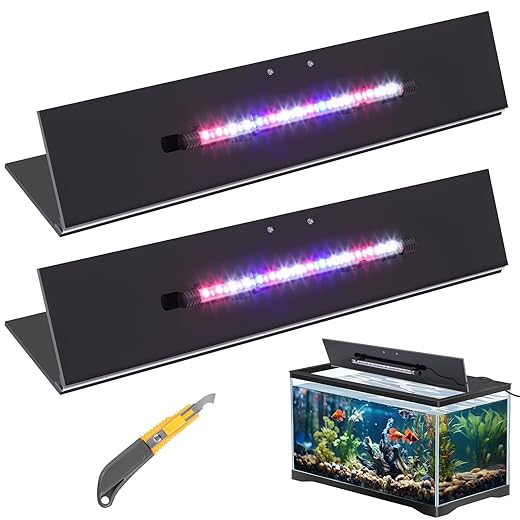 Sieral Aquarium Lids Polycarbonate Canopy with LED Light 2 Pcs Set 22.95 x 11.5 x 0.12 Inch for 33/40/55 Gallon with Center Brace Aquariums Cover Fish Tank Lid with a Hook Knife, Black