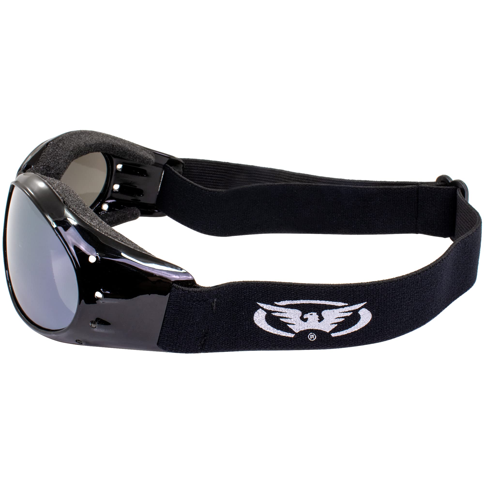 Global Vision Eliminator Dirt Bike Padded Motorcycle Riding Goggles ANSI Z87.1 Anti-Fog 3 Pair Black Frames Flash mirror, Blue Mirror & Red Mirror Lenses