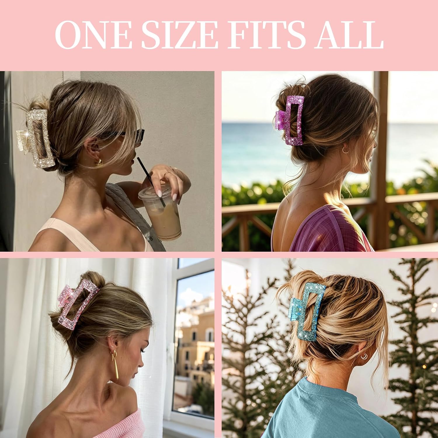 4Pcs Pink Blue Large Hair Claw Clips for Thick Thin Hair for Women image 5