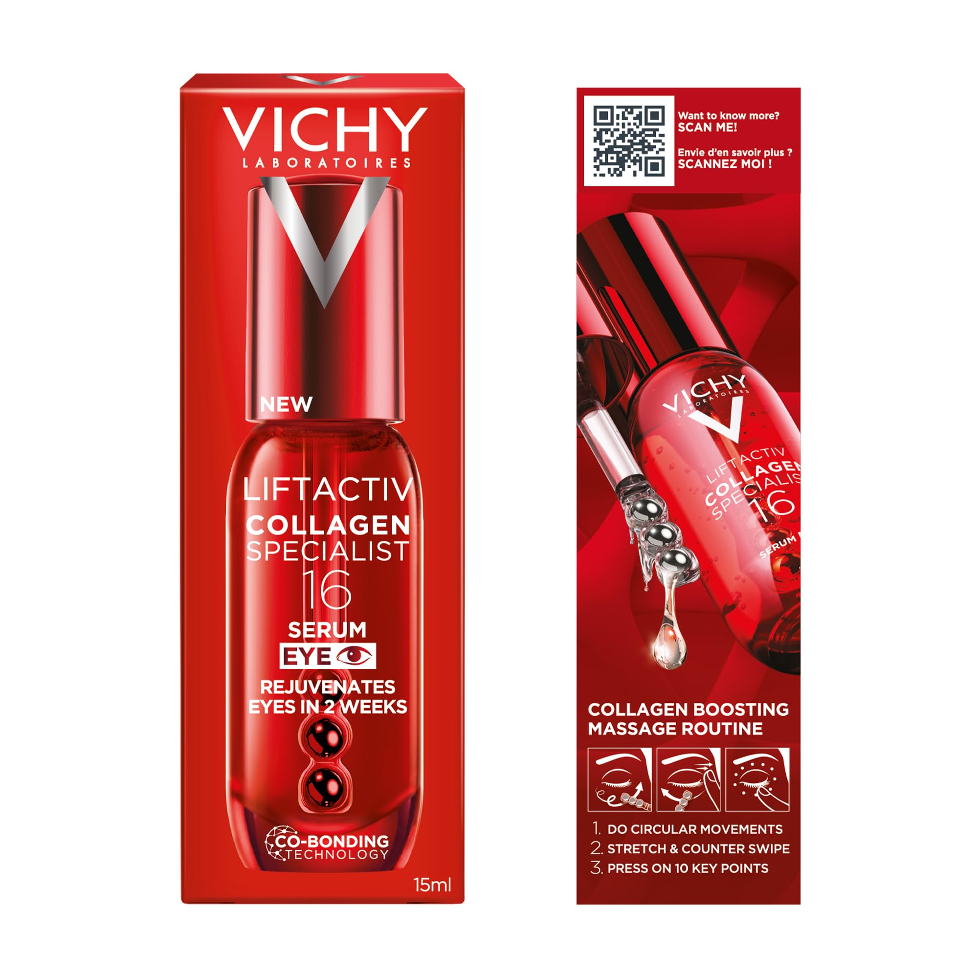 Vichy, LiftActiv, Sérum Yeux Anti-Âge, Soin Booster de Collagènes, Anti-Cernes - Rides - Poches, Illumine et Uniformise le Contour des Yeux, Peaux Sensibles et Matures, Collagen Specialist 16, 15 ml