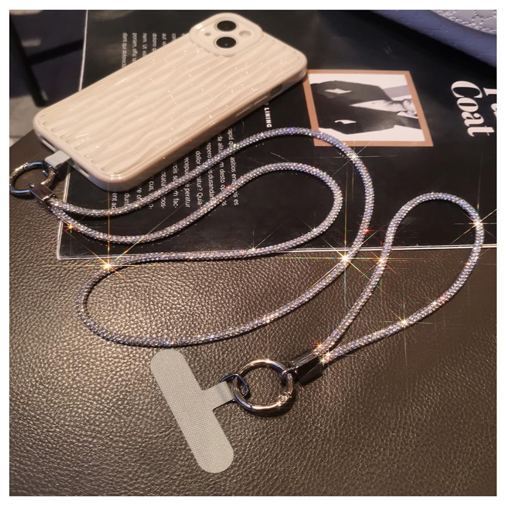 Hrlace Telefoon Lanyard Universeel Strass Telefoonketting Polsband Glitter Strass Kristal Telefoon Lanyard om om te hangen Telefoonband Handlus Lanyard met Patch voor alle Smartphones, 42 cm (lange