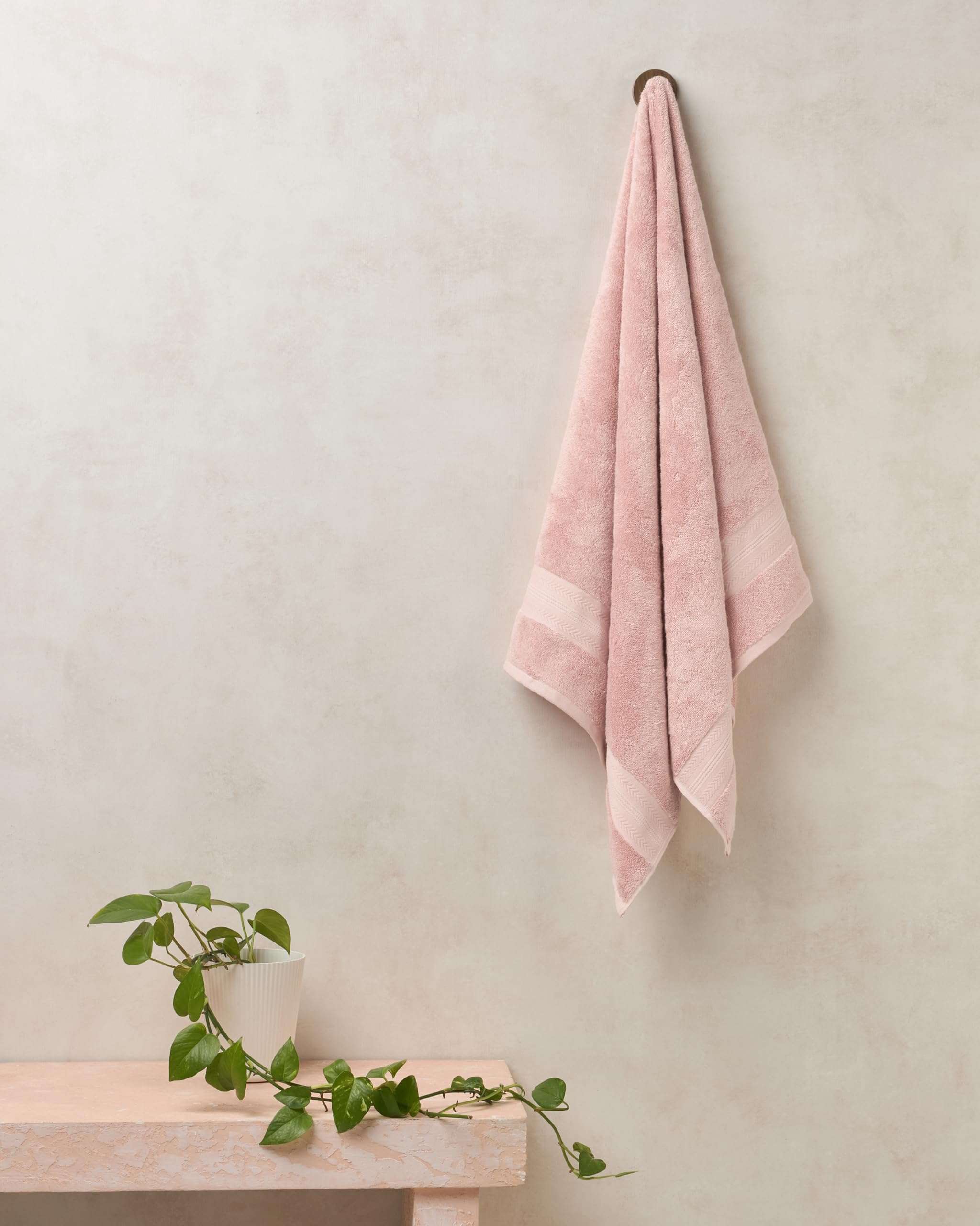 Himeya Toalla de baño de bambú, 600 g/m², 1 toalla de bambú para hombres y mujeres, 100% algodón, 70 x 140 cm, color rosa mantequilla