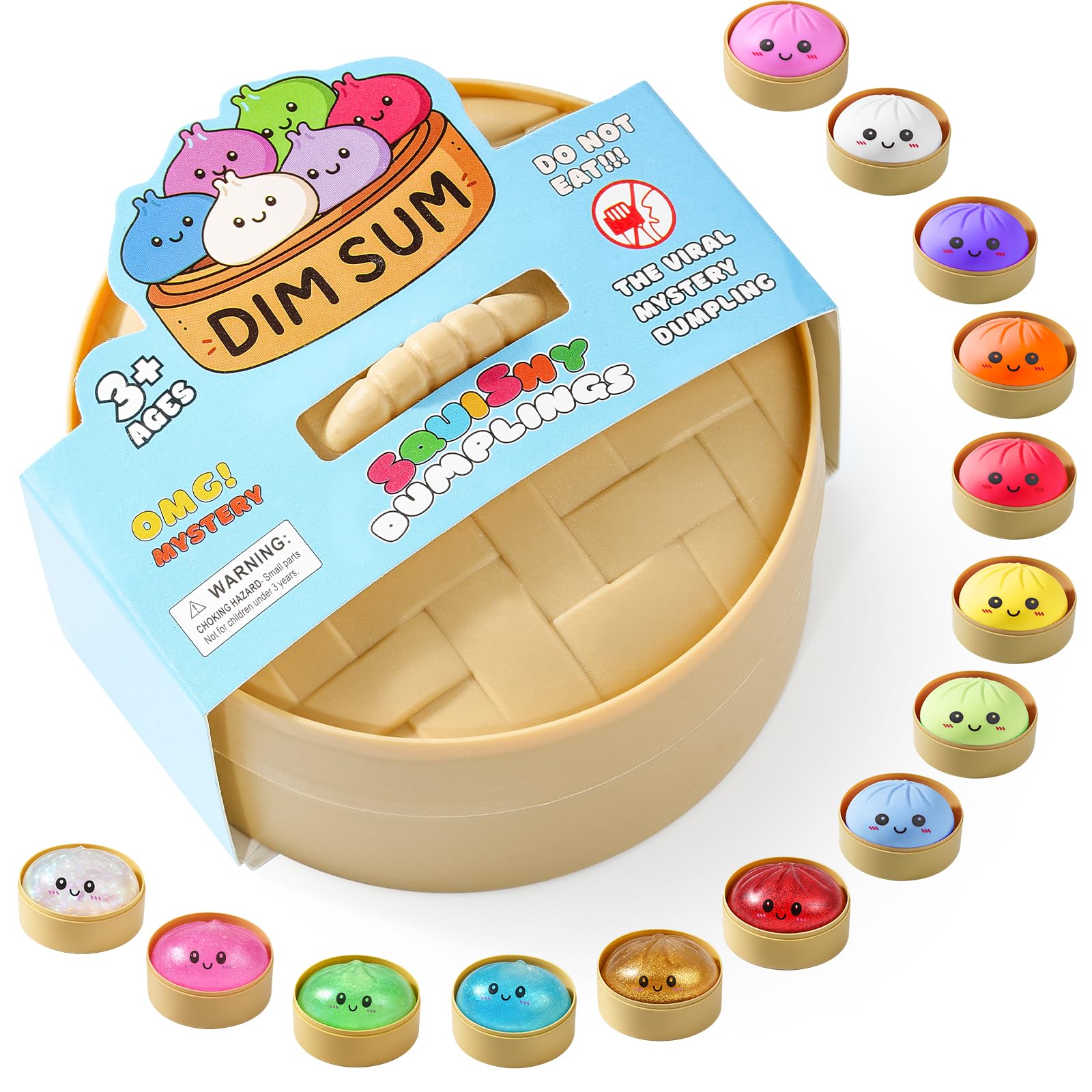 Squishy Dumpling Toy, Dumpling Squishy Mystery Box, Random 1 of 14 Colors, Stocking Stuffers with Food Steamer Stretchy Desk Toy