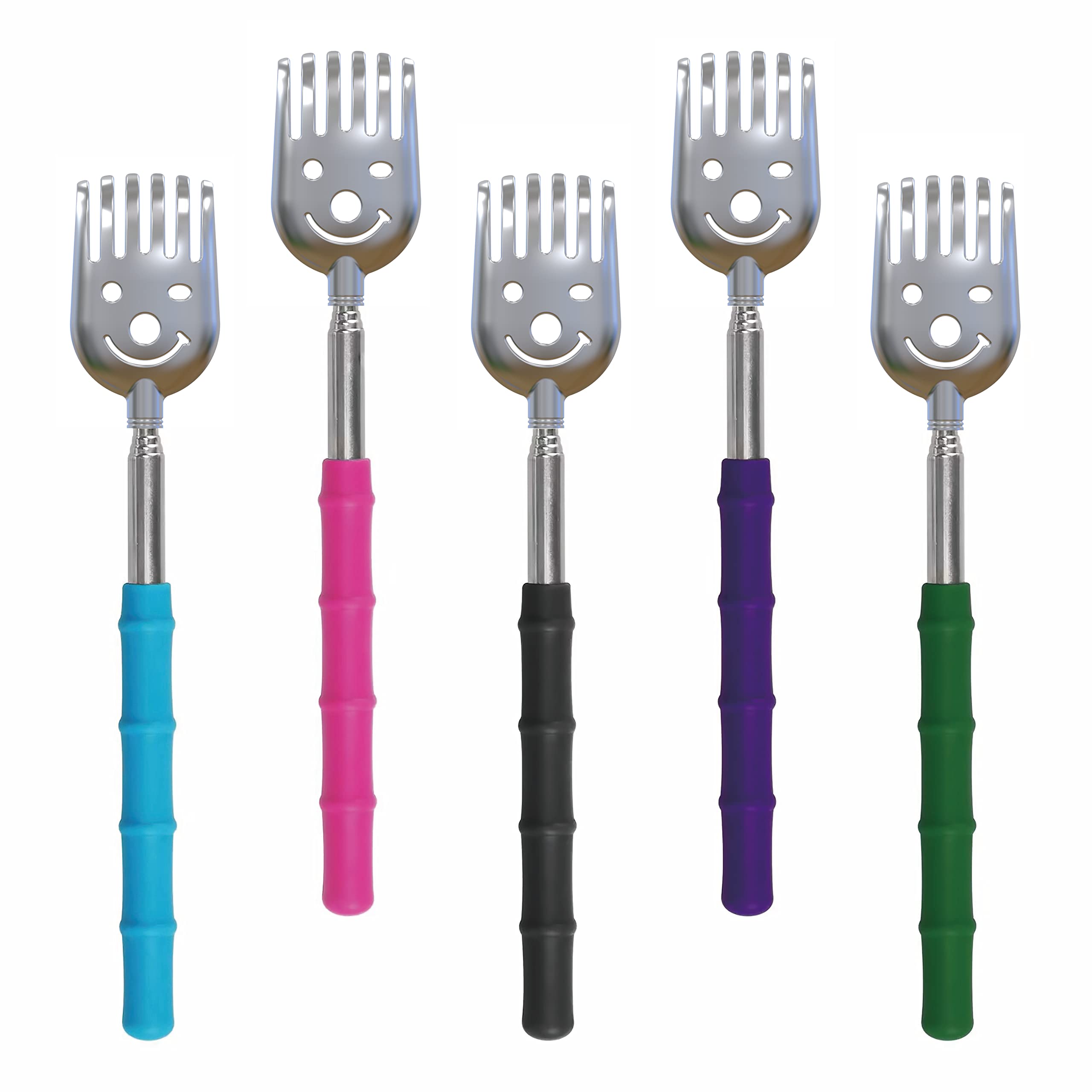 CERRXIAN 5 Pack Telescoping Back Scratcher, Portable Extendable Back Scratcher, Telescoping Metal Back Scratchers/Hand Massager with Soft Rubber