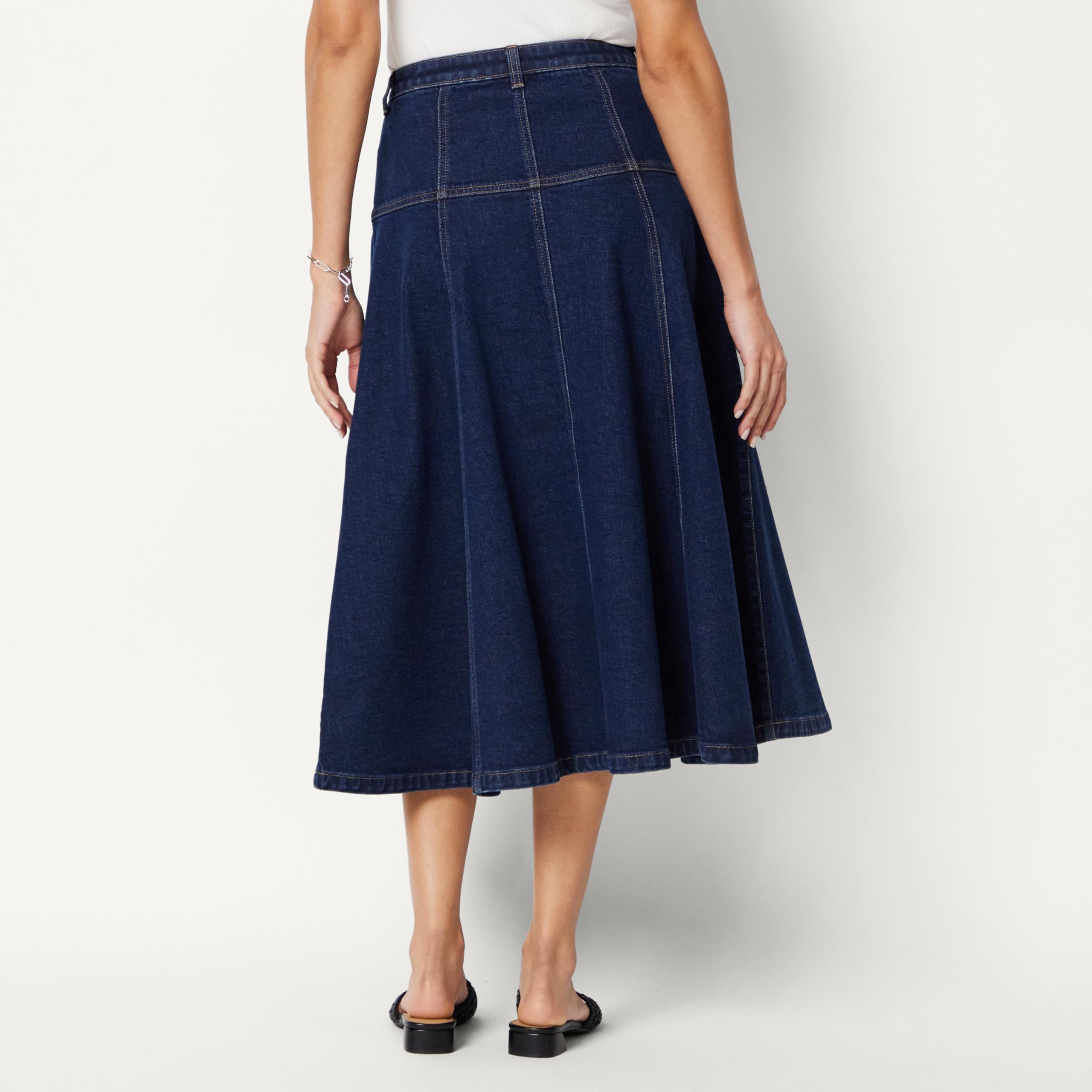 Amazon Essentials Mujer Falda Midi Acampanada de Mezclilla de Talle Alto con Botones