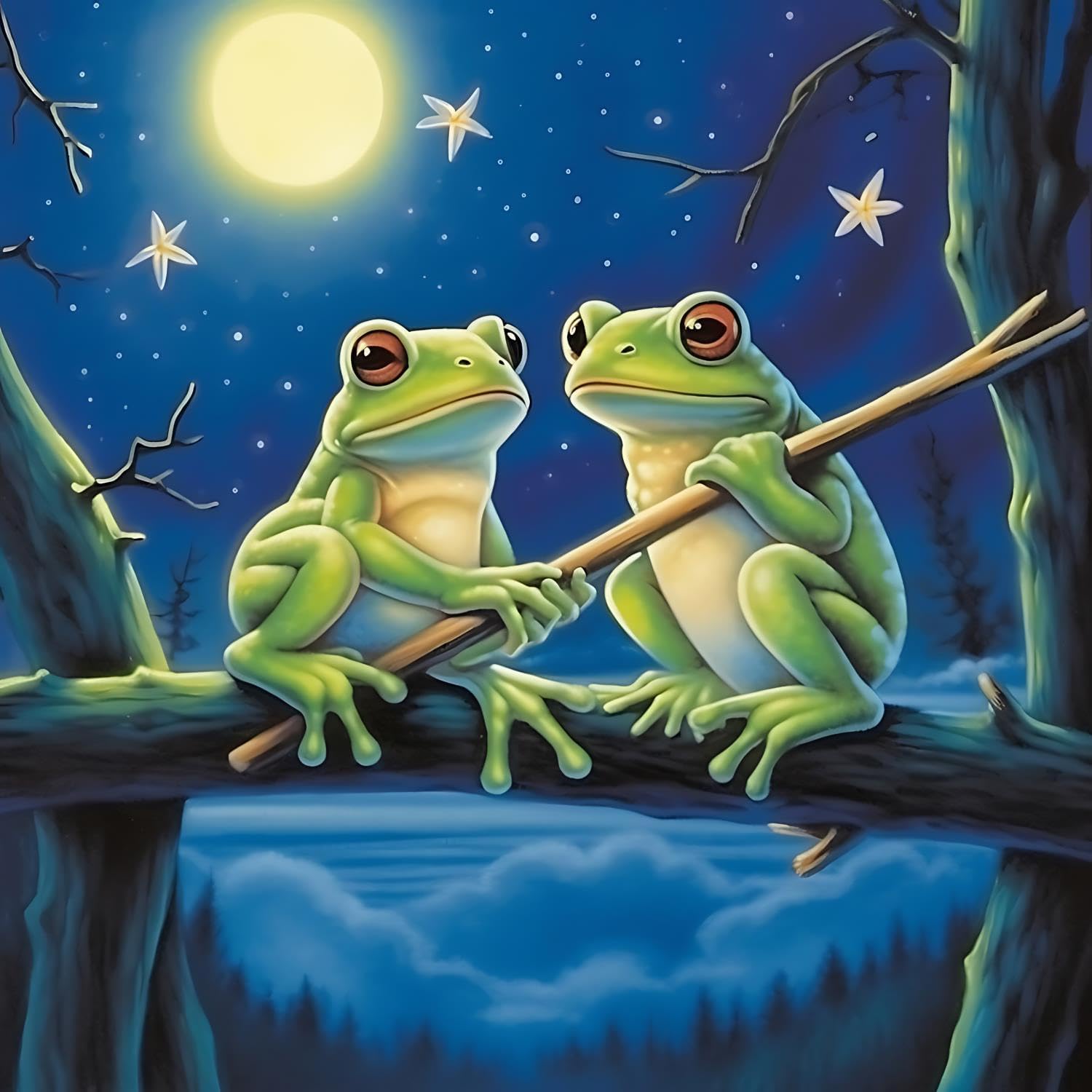 Compr Frog Diamond Painting Kits 5D Full Round Drill Moon Diamond Art Painting Kits