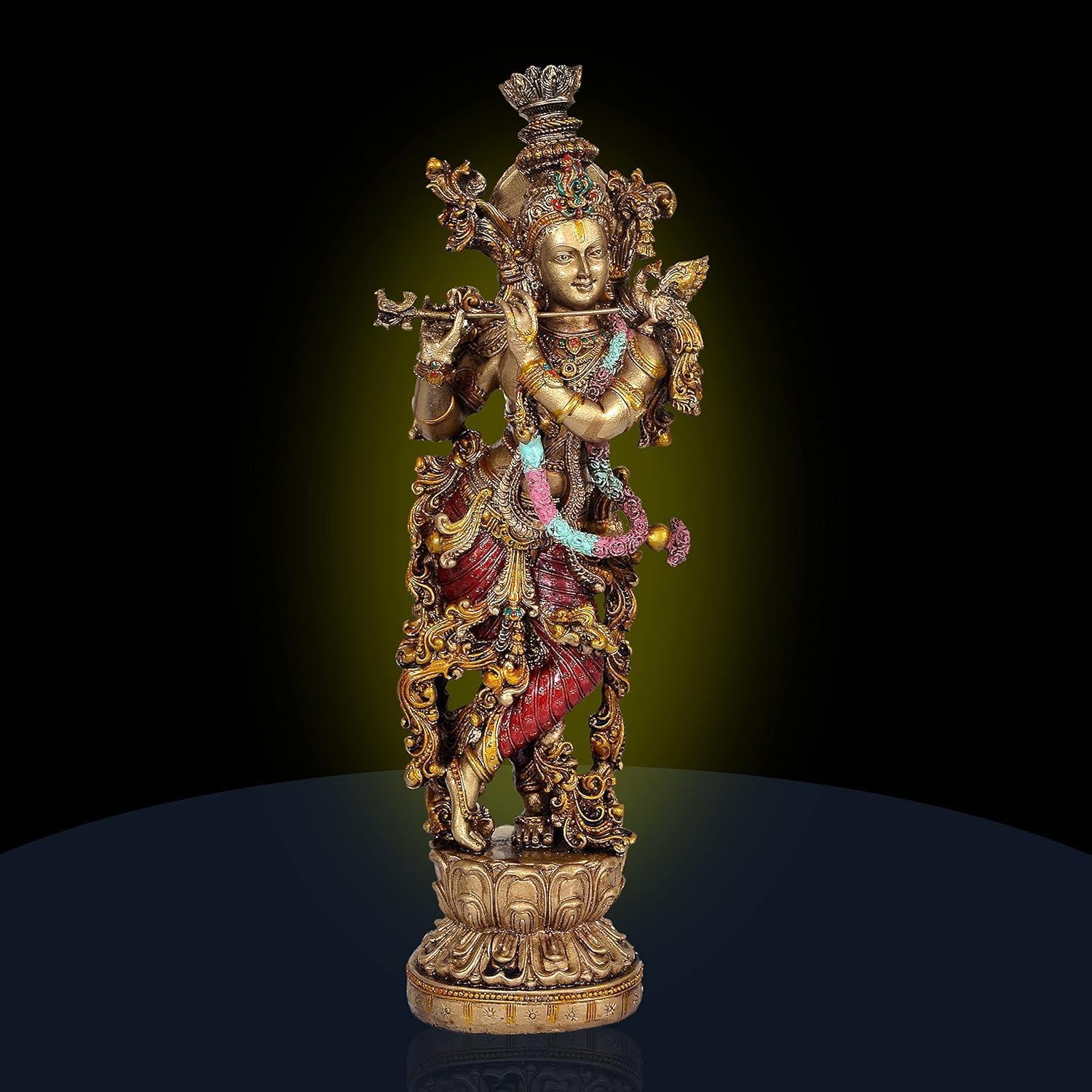 AONA Resin Krishna Statue Large Sized Slim with Flute for Home Decor | Height : 14 Inches (ARBN2)
