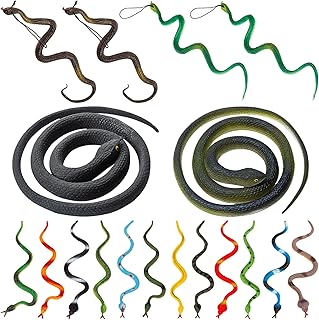 18 Pcs Realistic Rubber Snakes, Assorted Sizes Plastic Snakes, Prank Snake Toys for Halloween Party, Tricking People, Kids Playing, Garden Props - Deter Squirrels, Mouse, Rabbits, Birds