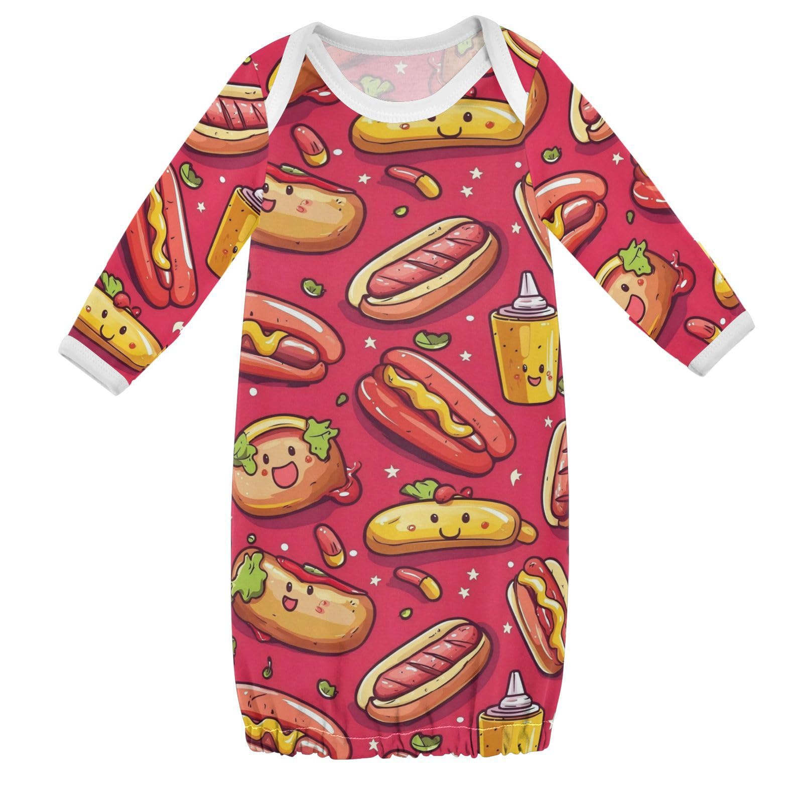 vvfelixl Baby Sleeper Gown for Newborn Boy Girls Cartoon Hot Dog Sausage Infant Nightgown for 0-3 Months Multicolor