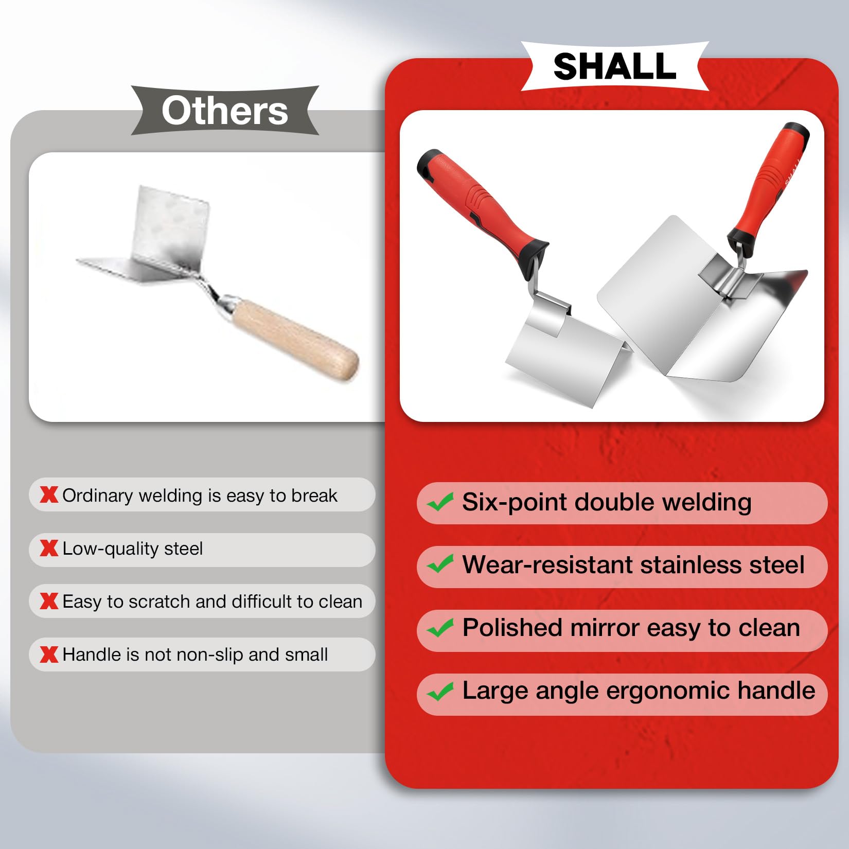 6pcs Stainless Steel Inner Corner Trowel Set For Drywall And Plastering