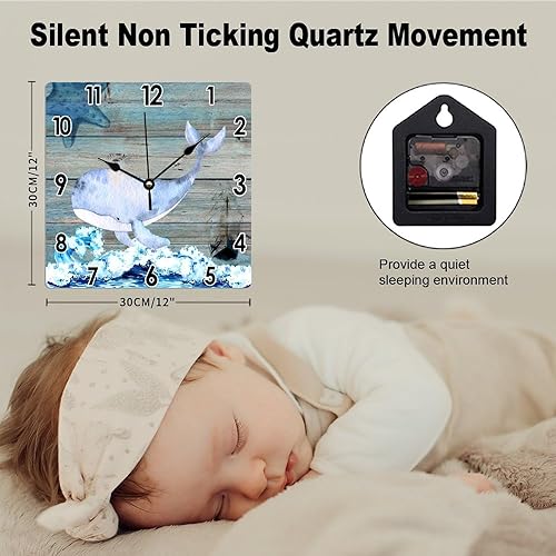 Miniatura 9 de Reloj náutico antiguo con estrellas de mar costeras para pared, acuarela, olas de mar, veleros, veleros, relojes de pared de PVC, con temática