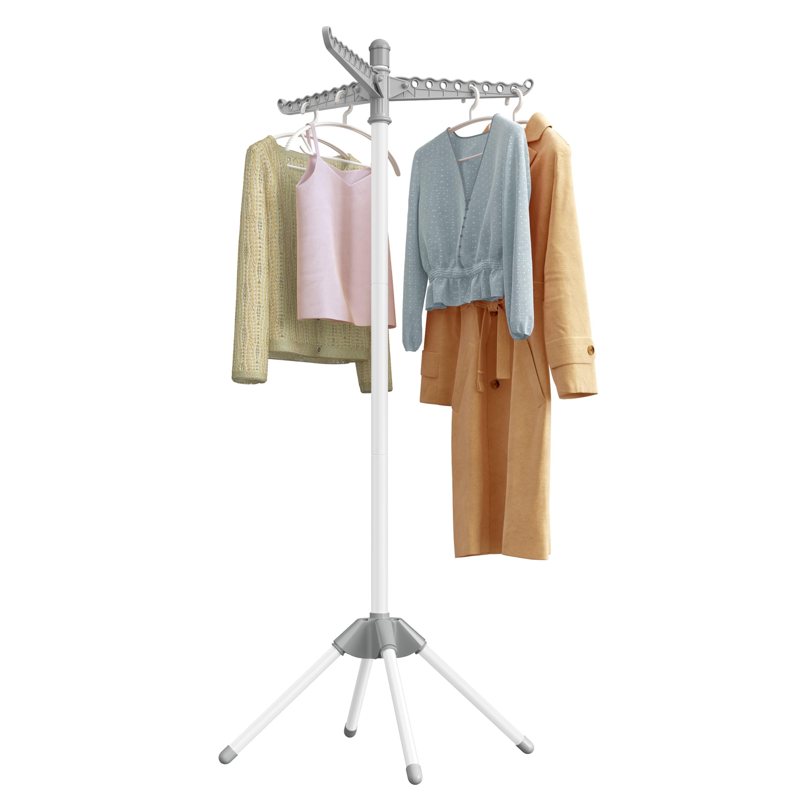 SONGMICS Clothes Airer, Clothes Drying Rack with 3 Rotatable Arms for Hangers, 4-Leg Indoor Folding Laundry Rack, Stainless Steel, for 27 Pieces of Clothes, 150 cm High, Grey and White LLR510G01