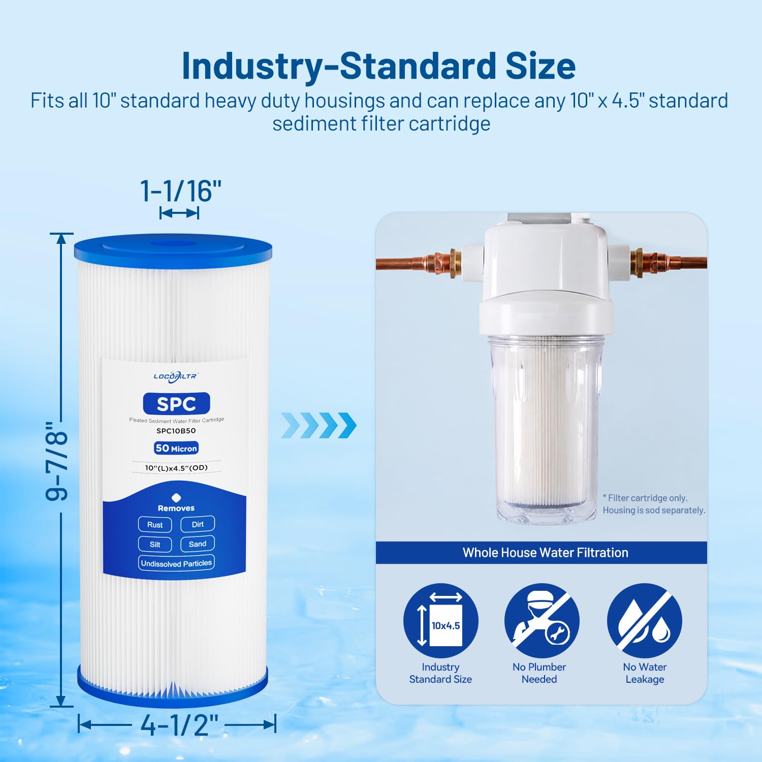 W50PEHD Wasserfilterkartusche für das ganze Haus, Ersatz für Brunnenwasser, 50 Mikron, 25,4 x 11,4 cm, plissierter Sedimentfilter, kompatibel mit W10-PR, FXHSC, R50-BBSA, WFHDC3001, GXWH40L, GXWH35F,