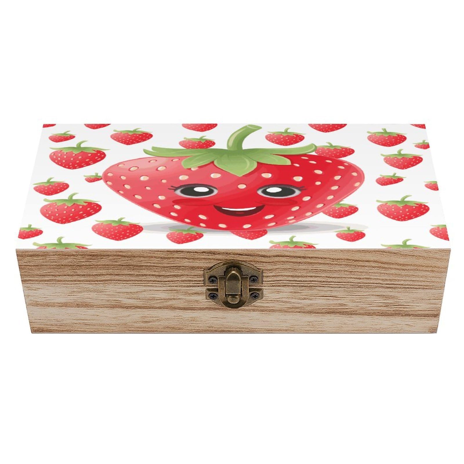 MUSM Strawberry Wooden Storage Box Vintage Wood Box with Lid Exquisite Crafts DIY Wood Gift Boxes Fashion Jewelry Boxes Art Stash Keepsake Storage Case Large Jewelry Case
