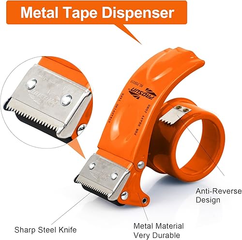 Miniatura 2 de Dispensador de cinta de embalaje de metal BOMEI PACK, dispensador manual resistente de 5 cm de cinta pesada, 2 piezas, naranja