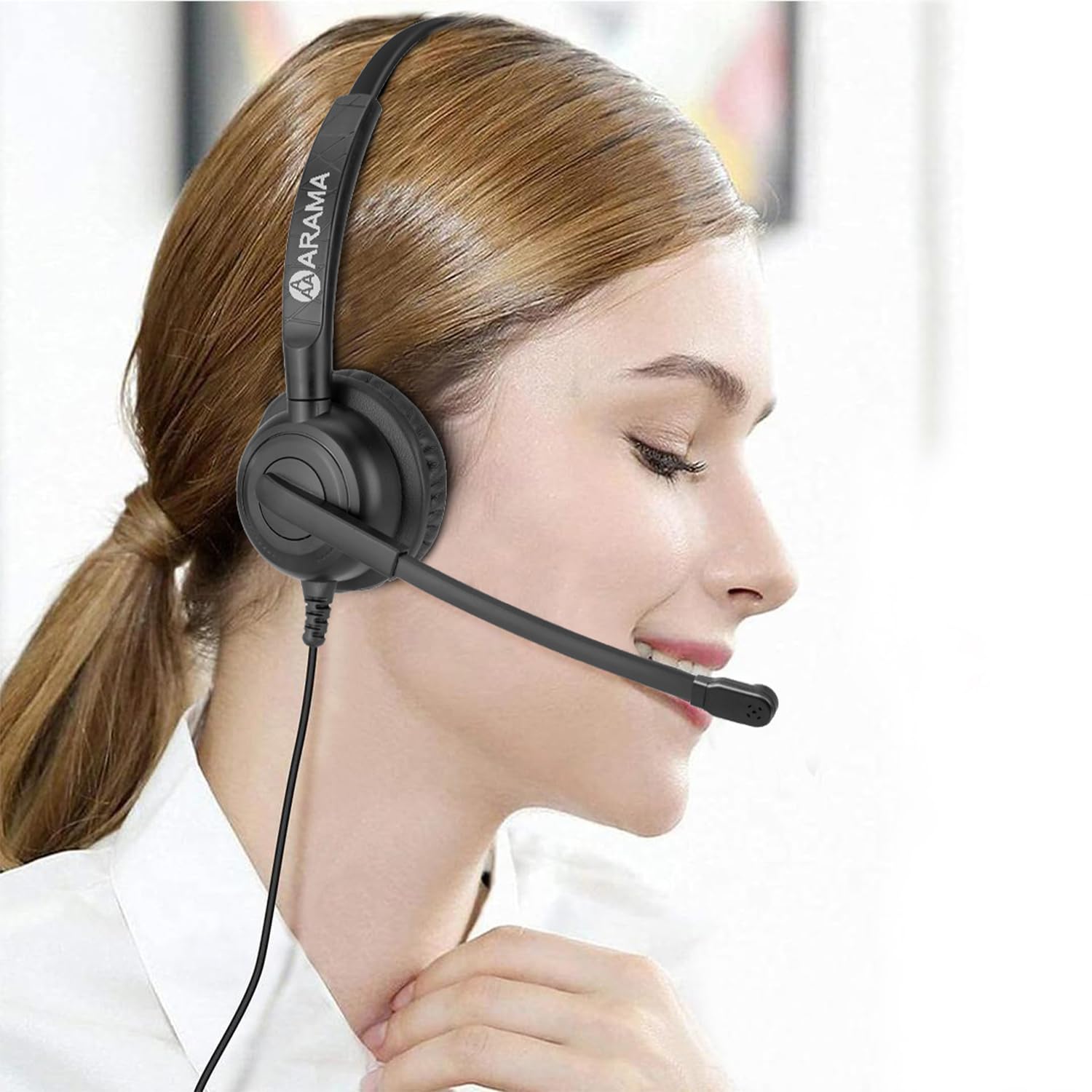 Auriculares mejorados para teléfono celular con micrófono con cancelación de ruido y controles de llamadas, auriculares de computadora de 0.138 in para iPhone, Android, laptop, PC, oficina de 7