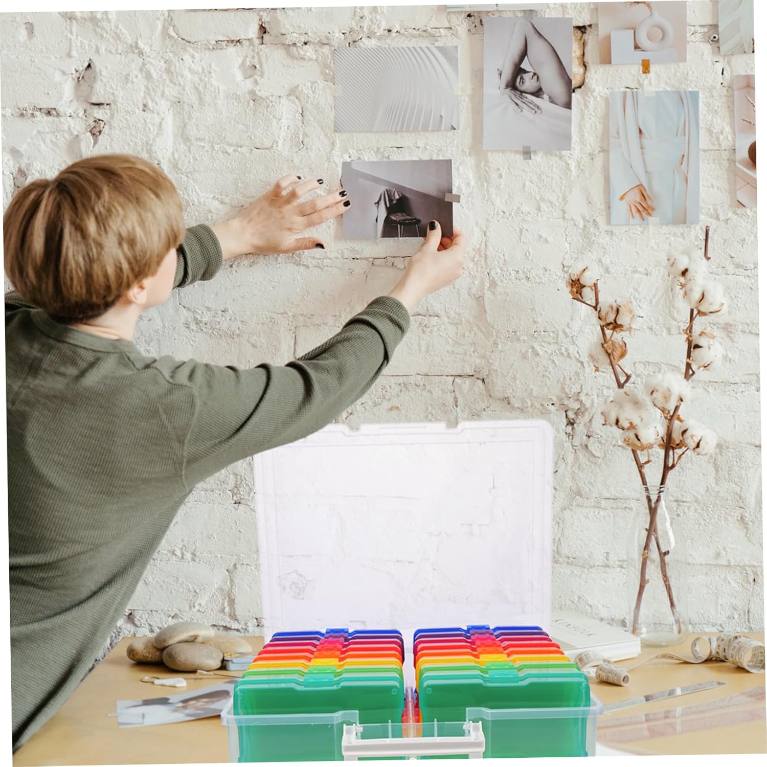 Compartment Photo Storage Boxes Lids Colorful Multi-functional Organizer for Storage Photo Case for Greeting Cards Craft Containers Cards Organizer