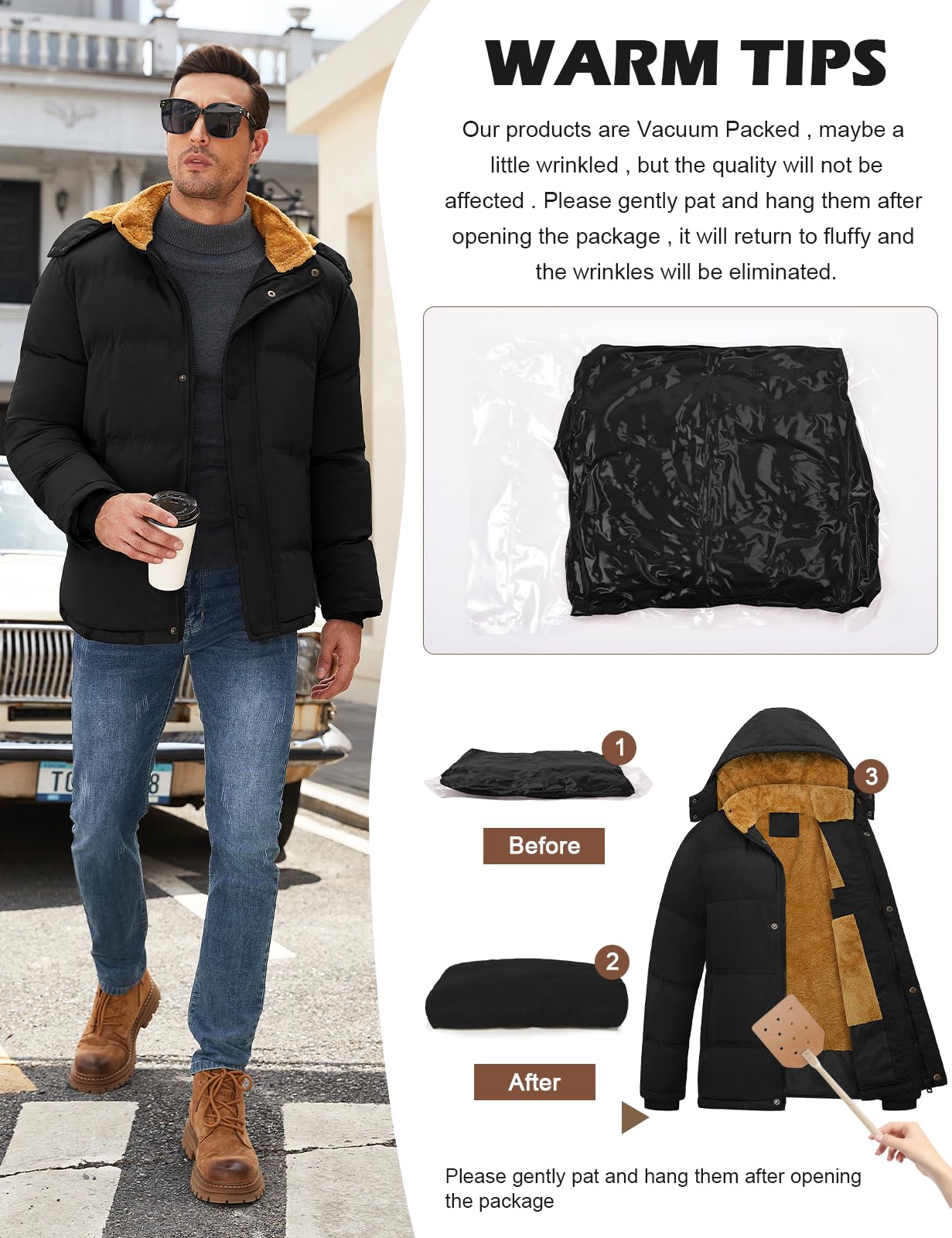 Yuson Girl Abrigo Hombre Invierno Parka Forro Polar Cálido Chaqueta con Cremallera Gruesa Termal Cazadora Abrigos Desmontable Prueba de Viento Acolchado de Algodón Abrigo con Capucha