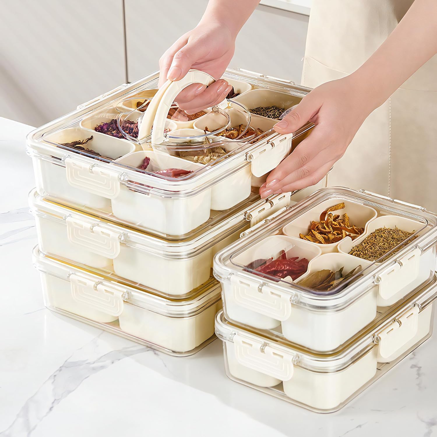 2 Pezzi Portatile Snack Box con 8 Scomparti,Contenitore Snack,Vassoio da Portata Diviso,Snack Box Compartiment,per Conservare Noci,Caramelle,Biscotti,Frutta