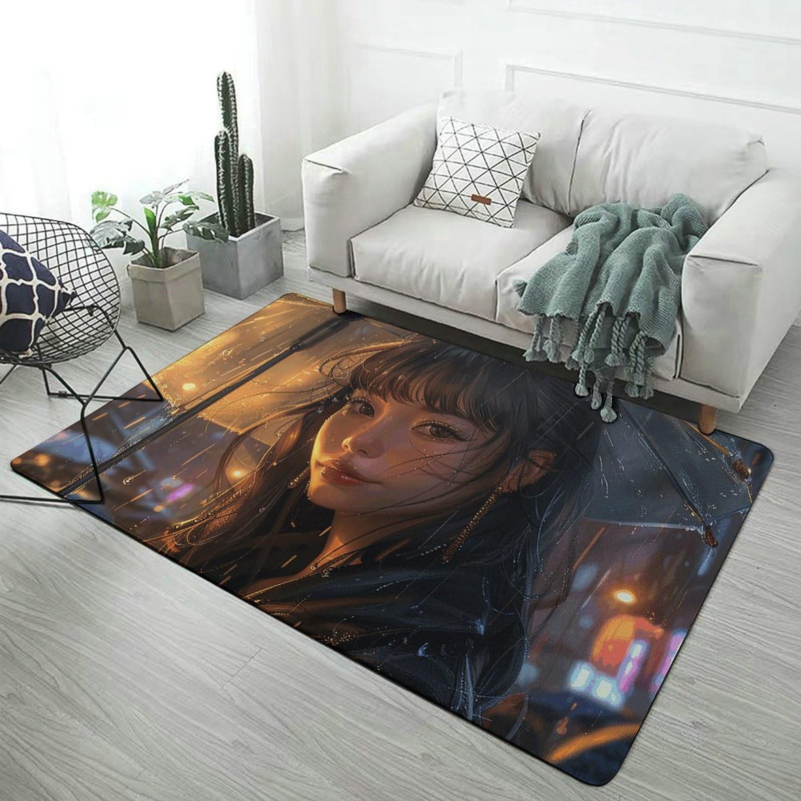 Tapis motif fille tenant un parapluie 152,4 x 101,6 cm antidérapant