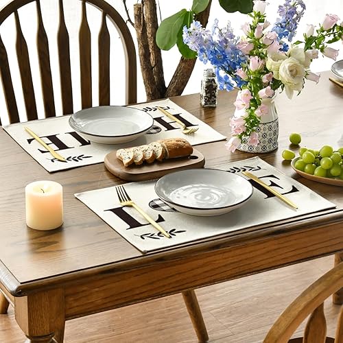 Miniatura 3 de Artoid Mode Love Family Together Home - Juego de 4 manteles individuales a cuadros para mesa de comedor, 12 x 18 pulgadas, vintage, Acción de