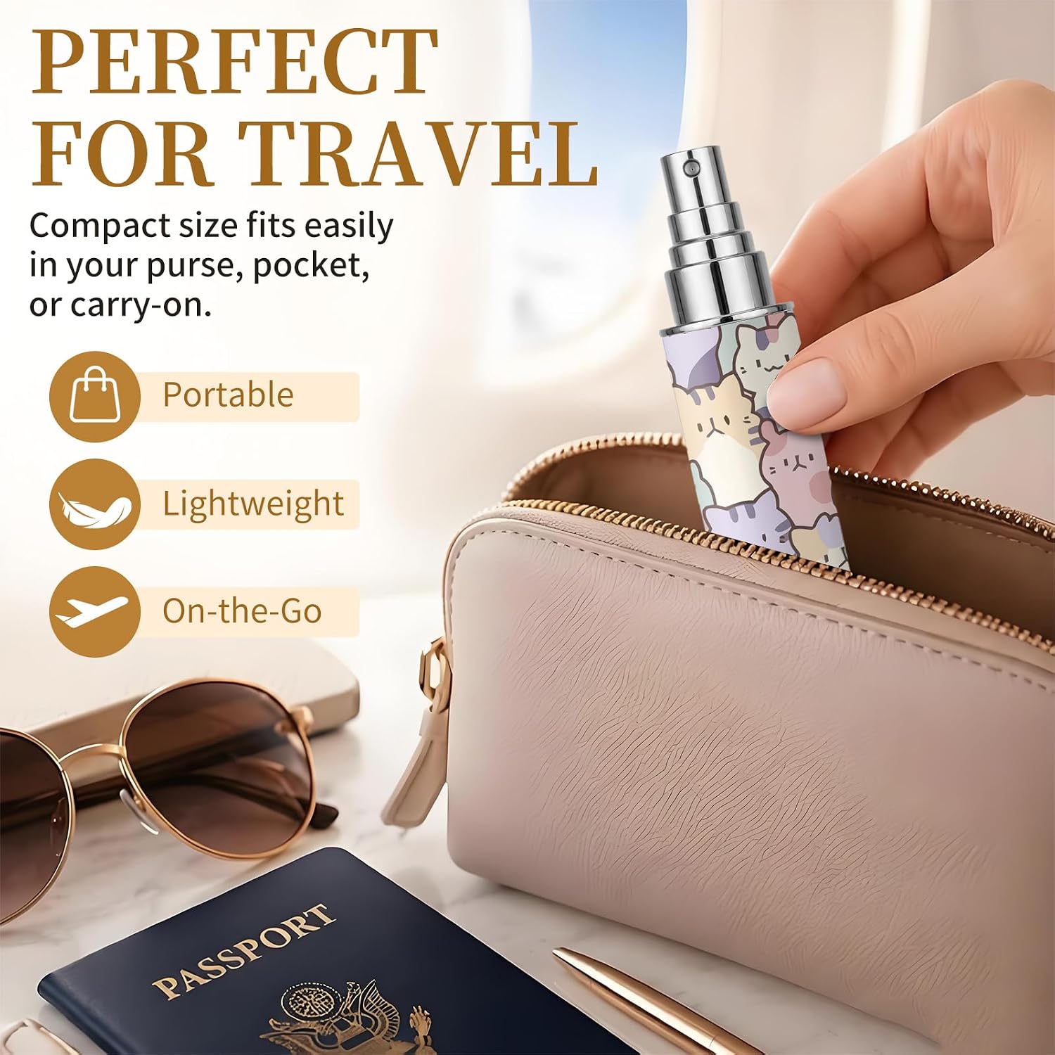 1 Pack 10ML Atomizer Refillable Perfume Spray Bottle for Travel, Leather Cute Empty Perfume Dispenser, Portable Sprayer Travel Essentials for Men and Women, Cute Cat image 3