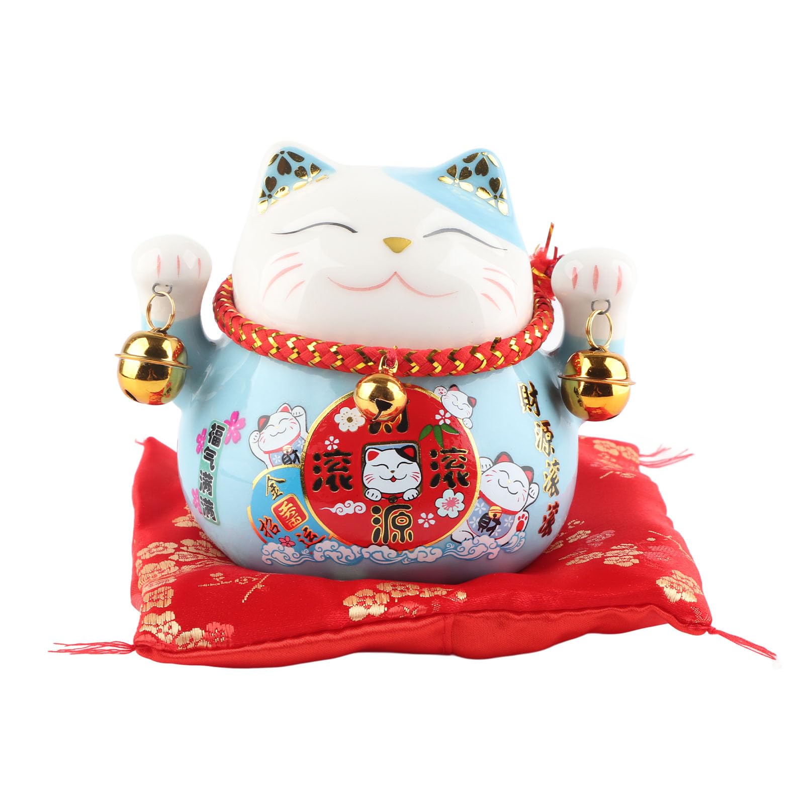 Lucky Cat, Maneki Neko Piggy Bank Beckoning Lucky Cats Fengshui Waving Cat Japanese Fortune Cats Ceramic Money Pot Savings Money Bank for Home Decor (Blue)