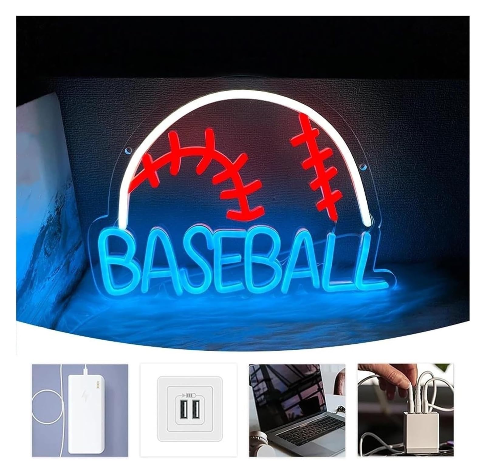 Generico Insegna al neon per baseball per sport, luce alimentata per palestra, per attività sportive, camera da letto