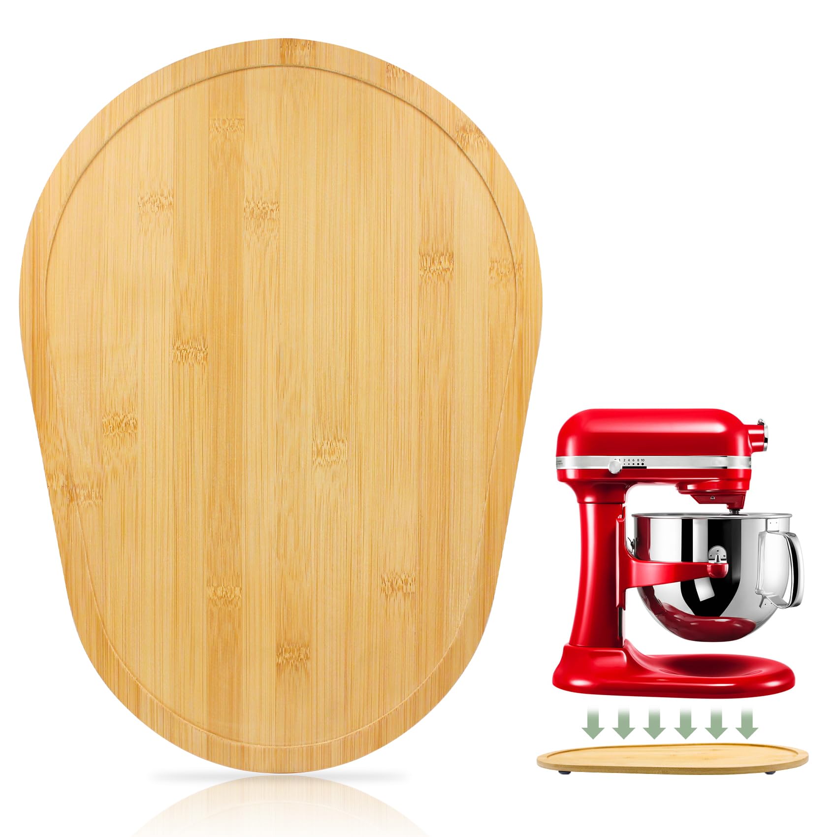 Mixer Slider Compatible with 5.5-8 QT Kitchen Aid Stand Mixers, Kitchen Countertop Storage Mover Sliding Caddy Mixer Slider Mat for Kitchen Aid Stand Mixer Accessories Attachment (Bamboo - Natura)