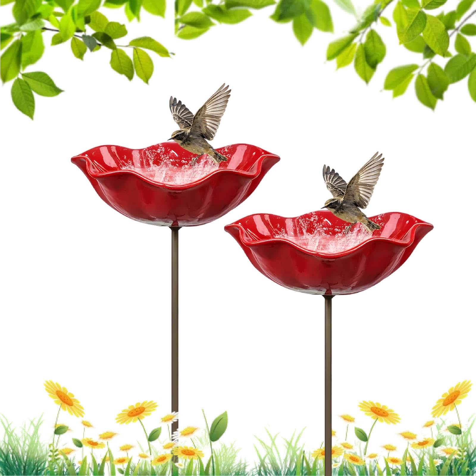 Handmade Metal Flower Garden Staker - Decorative Metal Flower Stakes with flower Design, Weather Resistant Iron Garden Art for Yard, Lawn, Patio (2pcs)