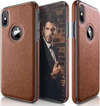 LOHASIC for iPhone Xs Case, for iPhone X Case Slim Thin Premium Leather Luxury PU Anti-Slip Grip Protective Cover for iPhone X XS New 2018 - Brown