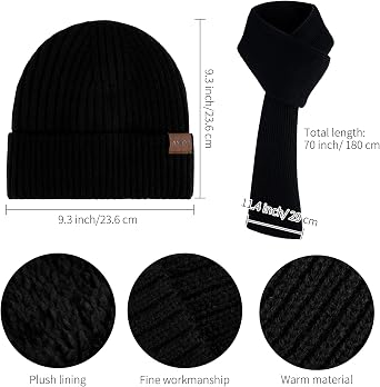 Aneco Winter Knit Gloves for Men Warmer Scarf Beanie Hat Thermal Earmuffs Touchscreen Gloves Set for Men Women