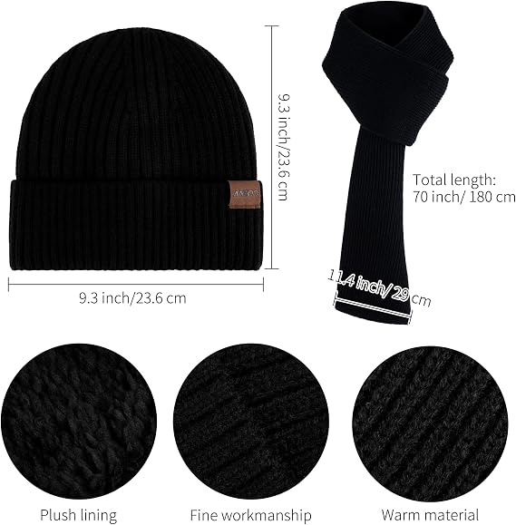 Aneco Winter Knit Gloves for Men Warmer Scarf Beanie Hat Thermal Earmuffs Touchscreen Gloves Set for Men Women