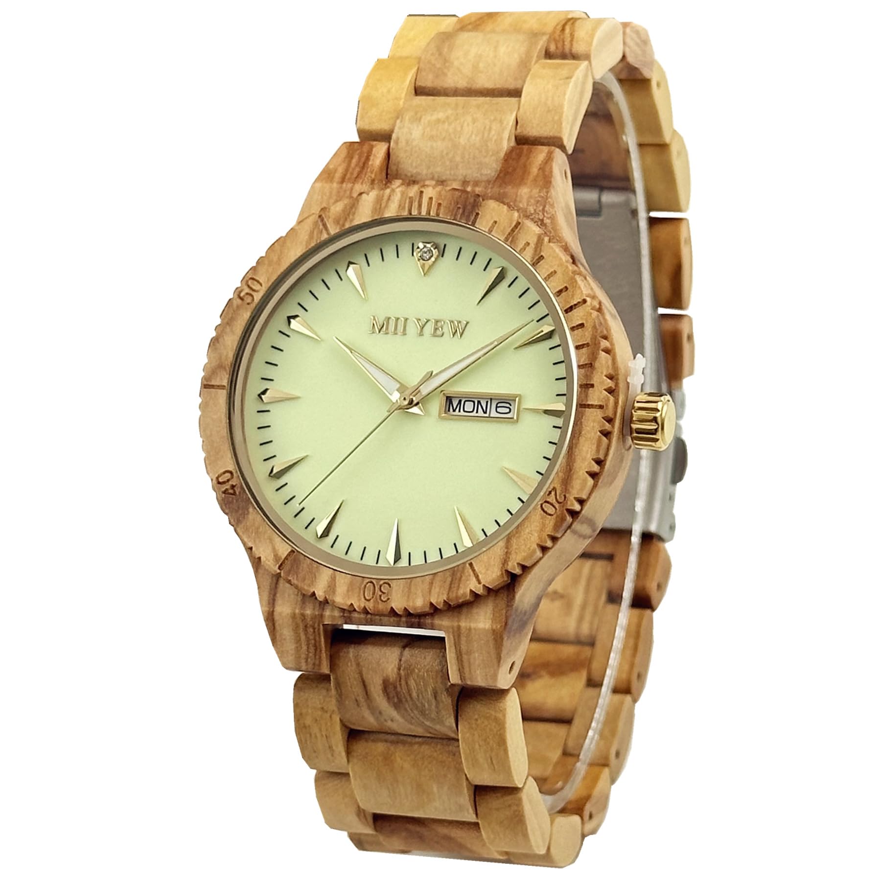 MII YEW Mens Wooden Watch Lightweight Analog Quartz Handmade Wood Watches with Date, Beige, fashion (B0CMBXW799) Amazon Price History, Amazon Price Tracker