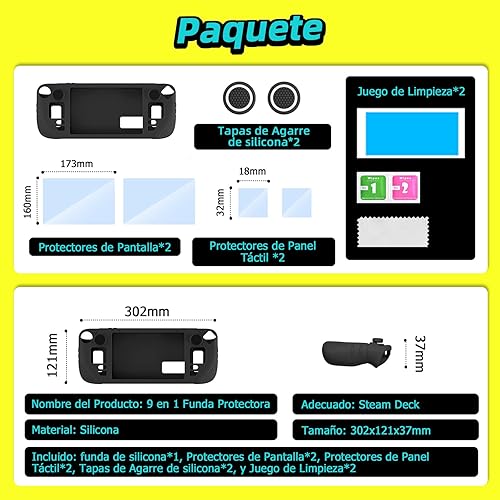 Miniatura 6 de IINE Steam Deck Protective Case 9 in 1 Full Protection,Soft Silicone Material Shockproof Case,Black