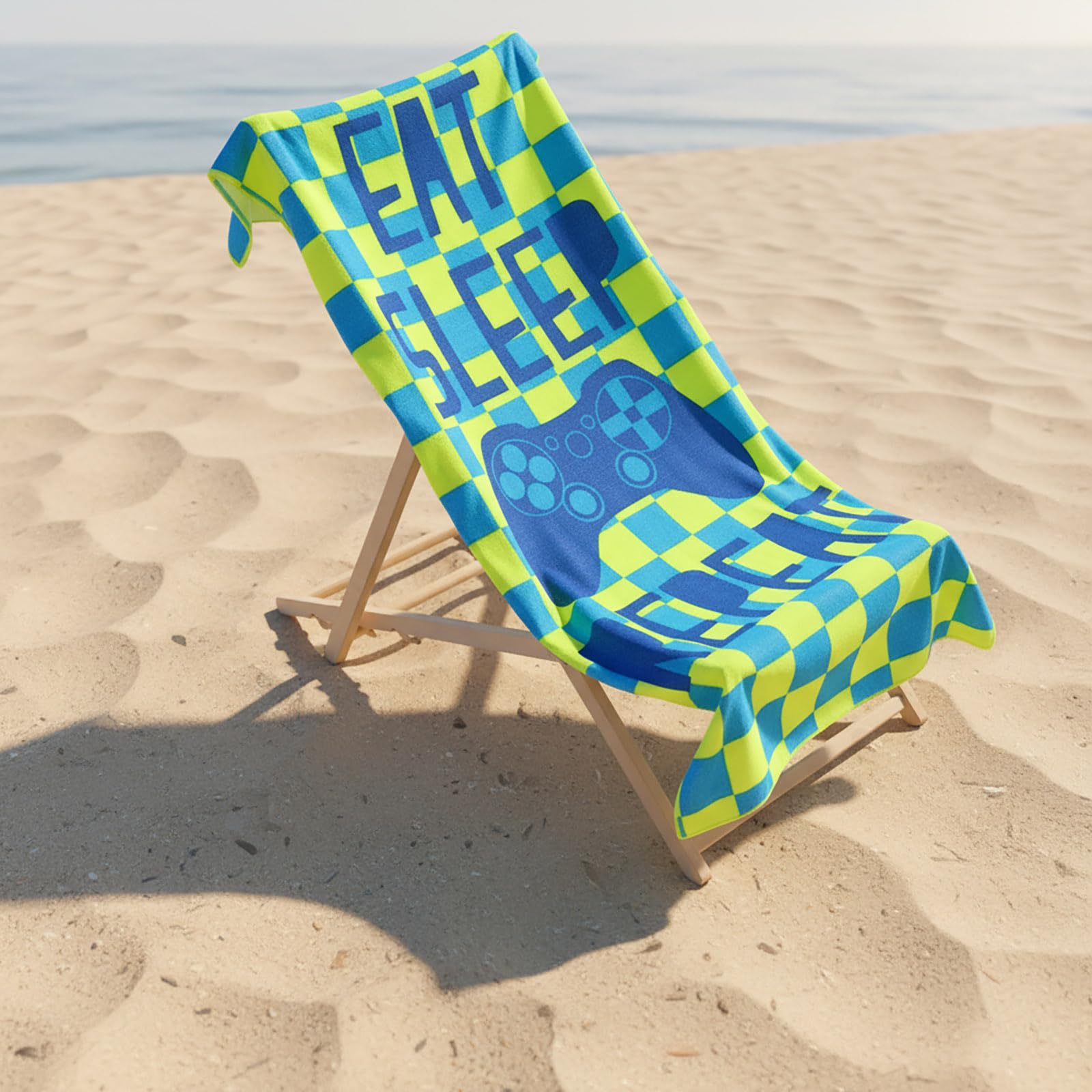 Ohs Girls Neon Large Beach Towel, Super Soft Quick Dry Sand Free Kids Beach Towel Eat Sleep Game Slogan Lightweight Compact Microfibre Towels Pool Travel Summer Holiday Essentials For Kids, 71 X 152Cm