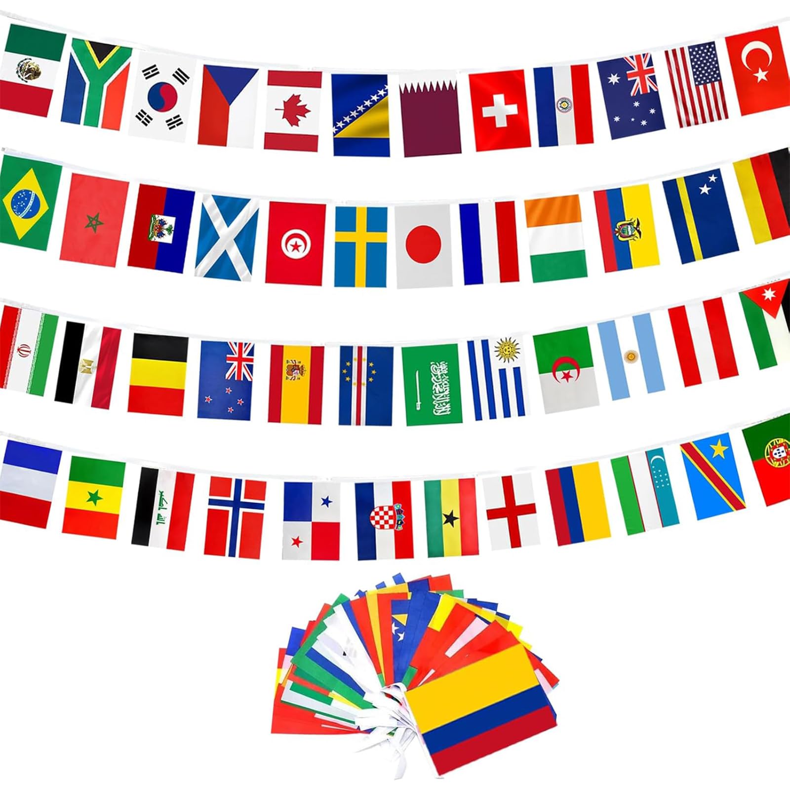 2026 - Bandiere mondiali, catena 48 paesi per 2026 Coppa del Mondo 2026, 14 m, decorazione per la visualizzazione pubblica, giardino, bar, tifosi della Coppa del Mondo