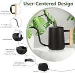 Watering Can Indoor Plants, 35oz Small Watering Can Stainless Steel Metal Modern Decorative Watering Pot with Long Spout for Indoor House Plant Bonsai Garden Flowers - Black