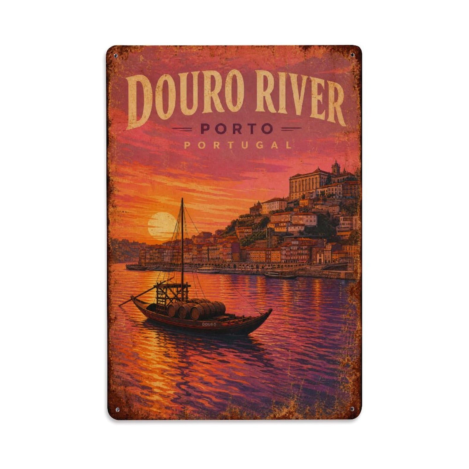 Huiyhb 8X12inch(20X30cm) Vintage Travel Douro Sunset Orange Pink Sky Reflections Portugal Metal Tin Sign