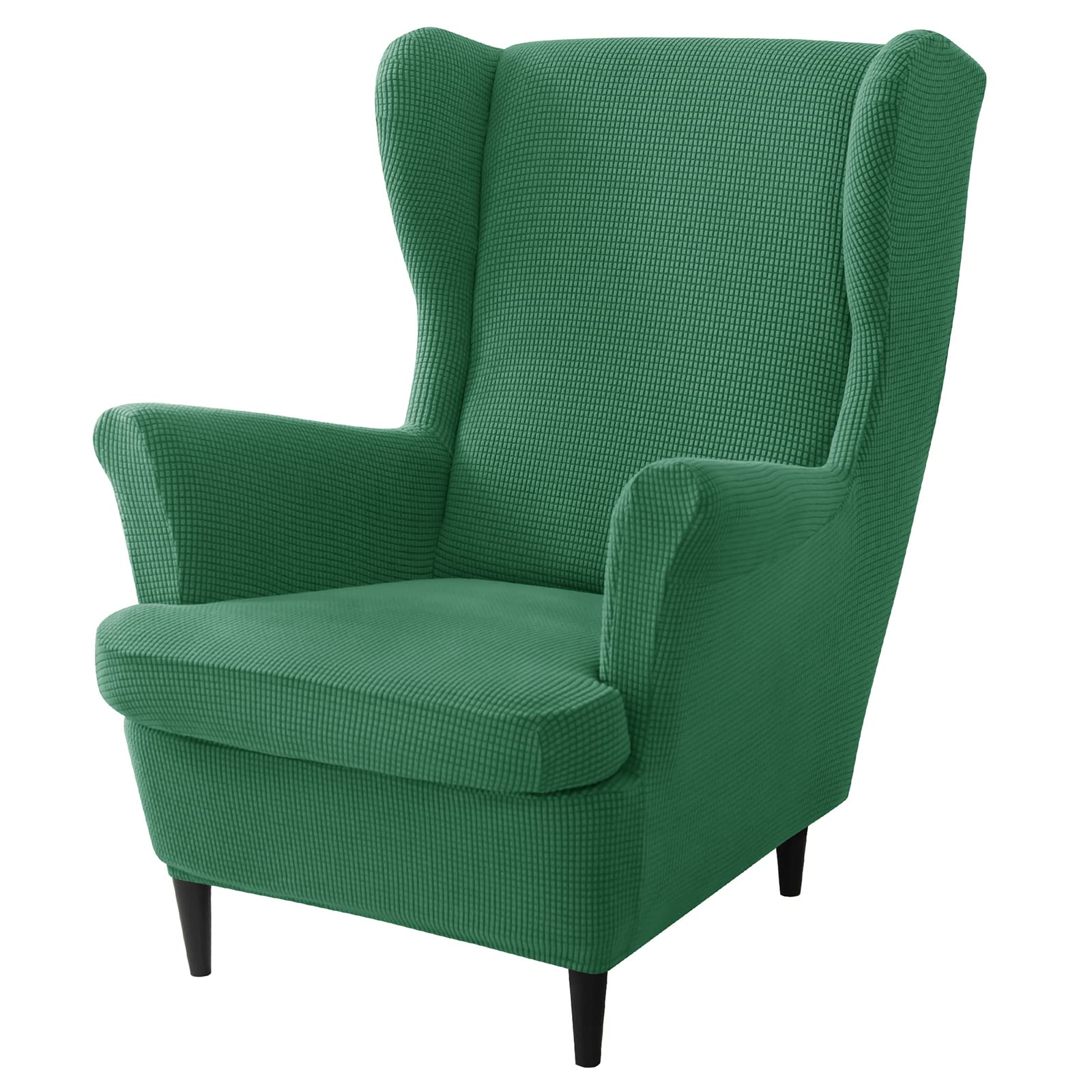 Jhld Dark Green 2 Piece Stretch Wing Chair Slipcover, Soft Jacquard Wingback Chair Slipcover With Elastic Bottom Armchair Chair Slipcovers Wingback Chair Cover For Living Room -2 Piece