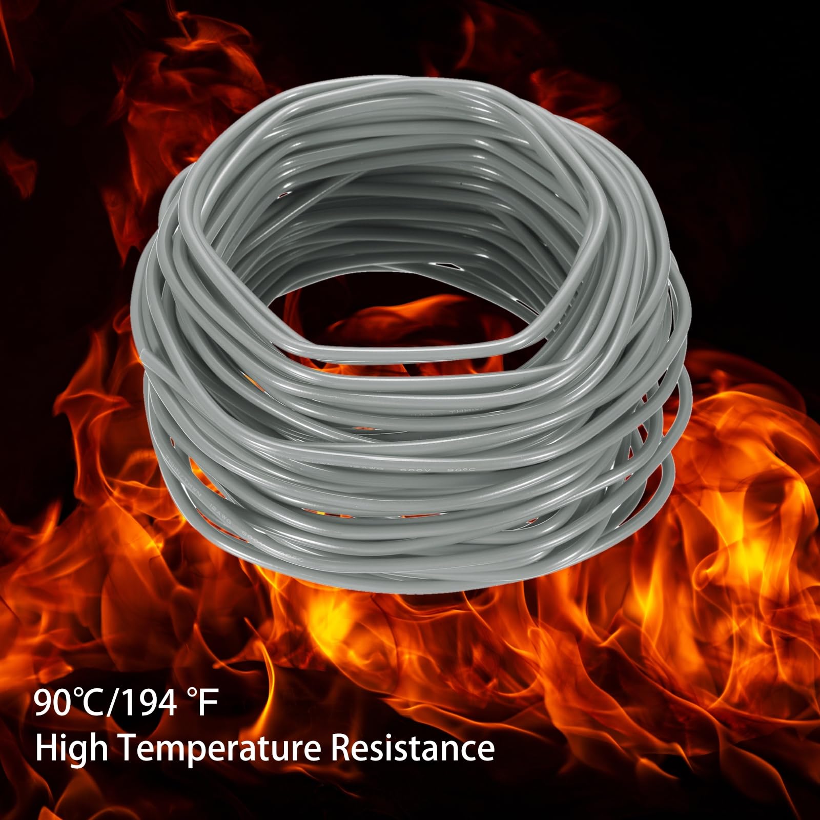 QUARKZMAN 150 Fuß Elektrischer Draht Isoliert Massivkupfer 12AWG Anschlusskabel THHN Draht Wohnbereich Industrie Erdung Elektrisch Bewertet Für 600 Volt UL Gelistet Grau