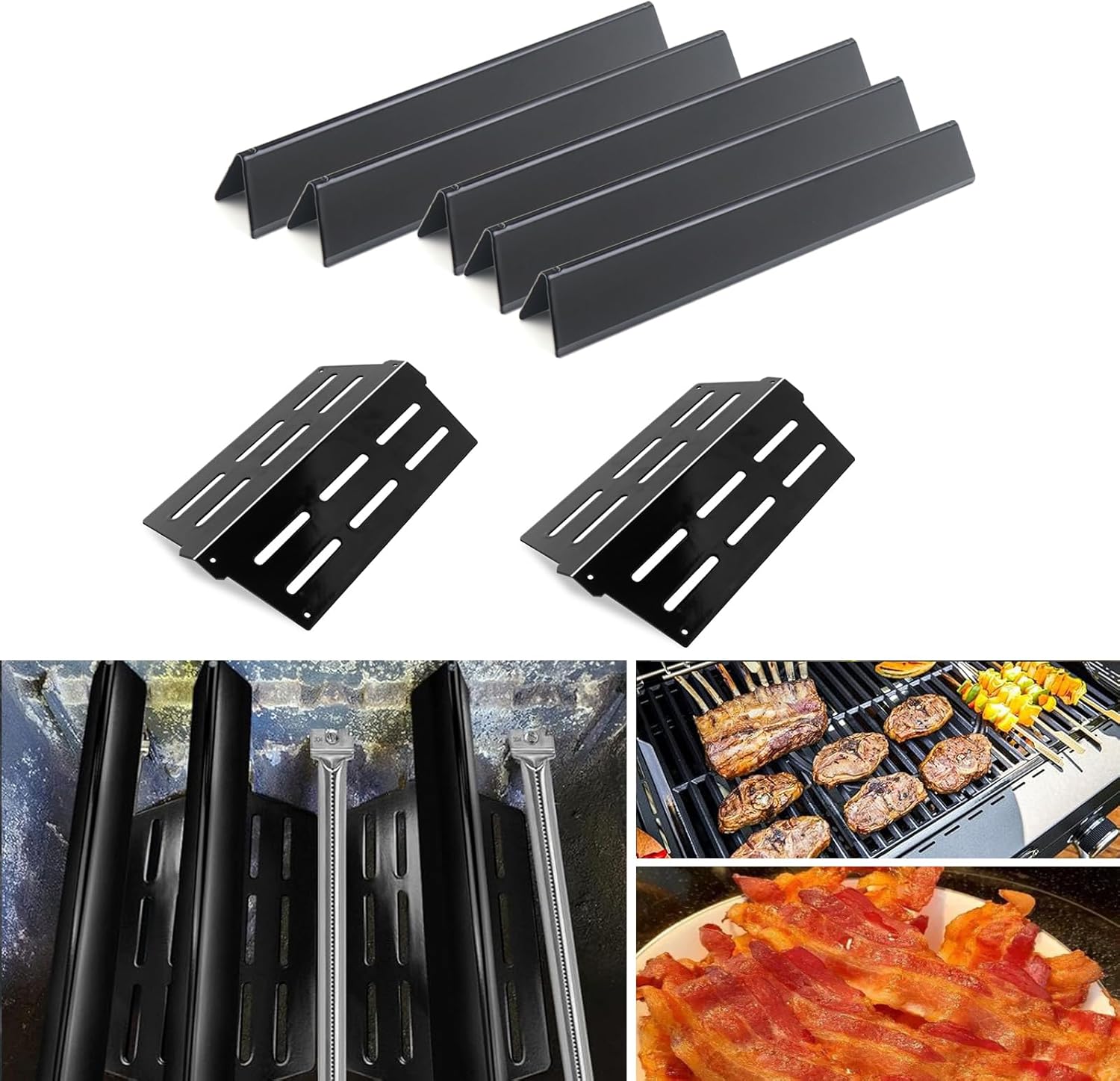 17.5"Flavorizer Bars and 13.26" Heat Deflectors for Weber Genesis 300 Series Grills with Front Control Knob, Genesis S310 S320 S330 E310 E320 E330,for Weber 7620 7621 (7620*5+7622*2, Porcelain Steel)