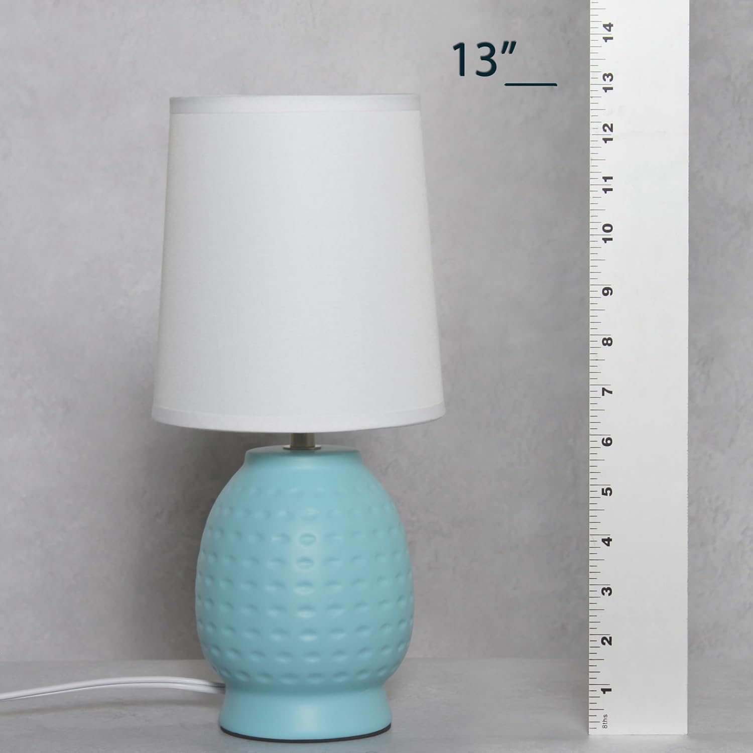 Simple Designs LT1161-BBY 12.5" Chic Glow Petite Dimpled Ceramic Table Lamp, for Bedroom, Office, Living Room, Baby Blue