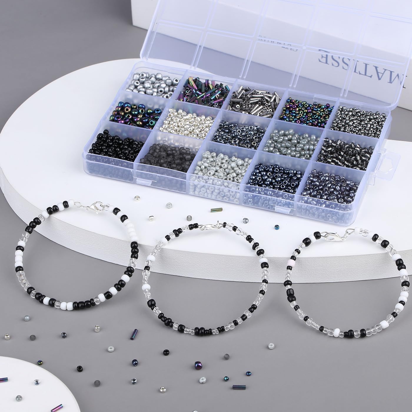 DUQGUHO Black Beads for Bracelet 4mm Black Glass Seed Beads Kit image 3