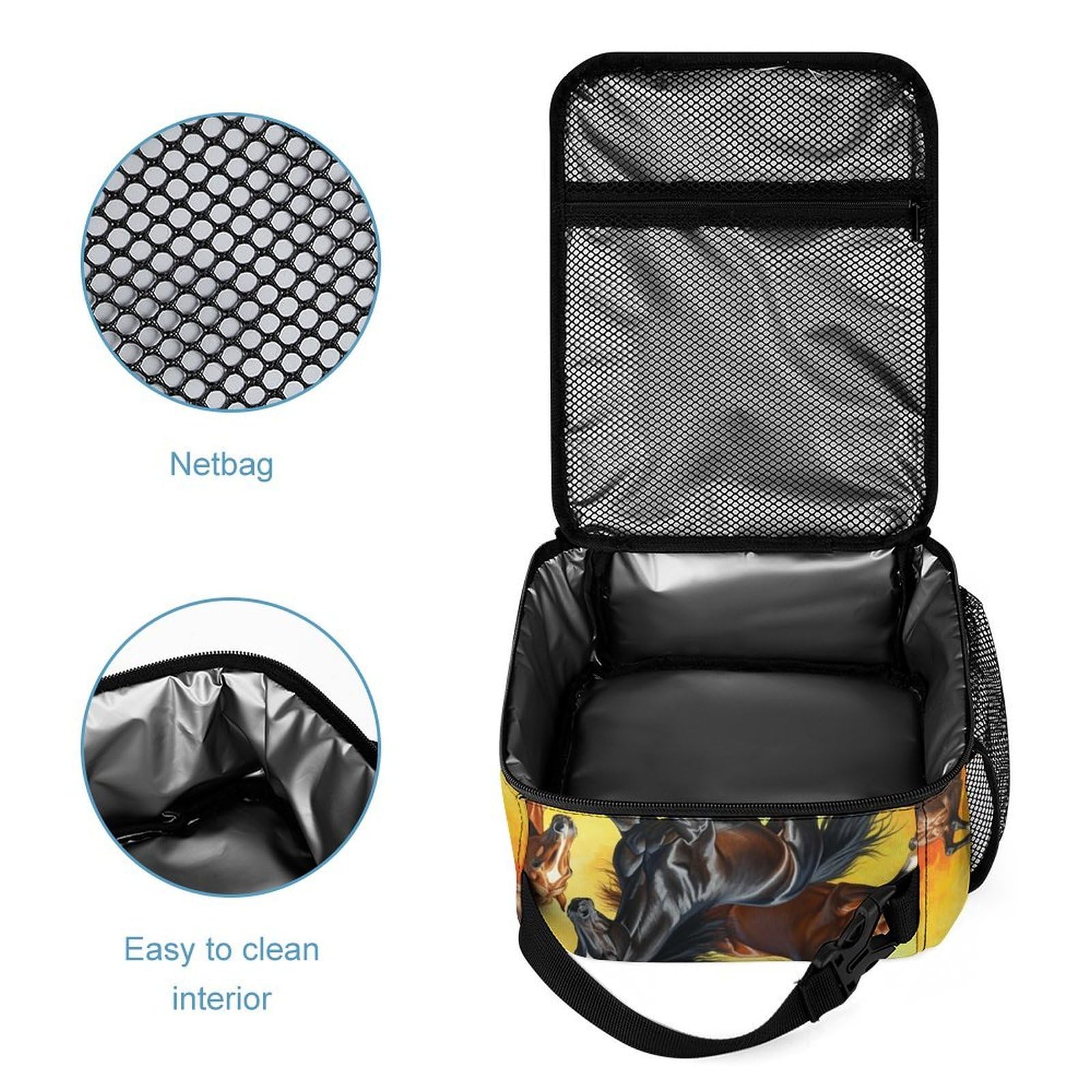 Mochila con bolsa de almacenamiento para la lonchera, conjunto de mochila para libros de caballos salvajes y cosméticos.