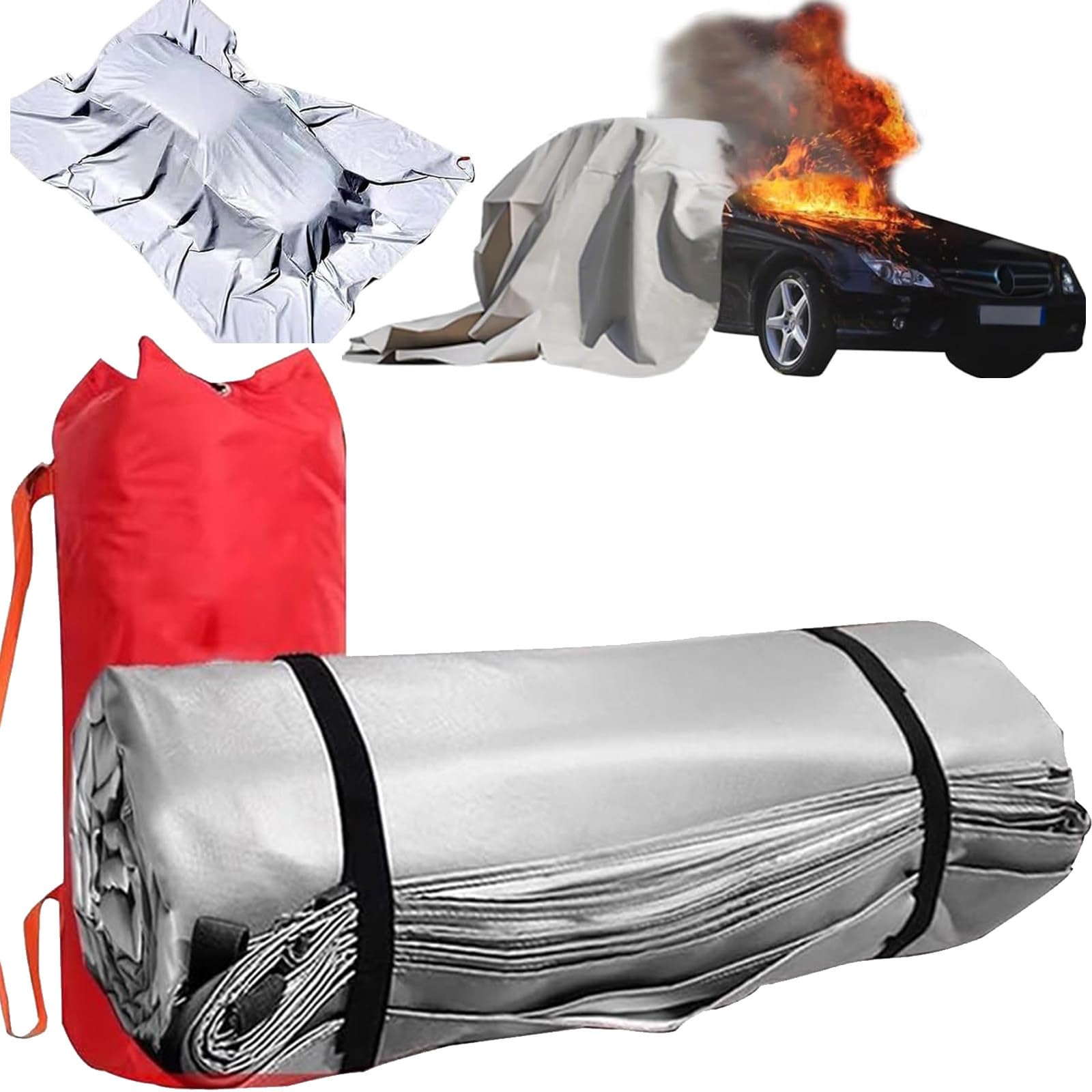EV - Manta de rescate de incendios para coche, 6 x 6 m, resistente a altas temperaturas, 1100 °C, revestimiento de silicona de doble cara para estaciones de carga, estacionamientos, supervivencia de