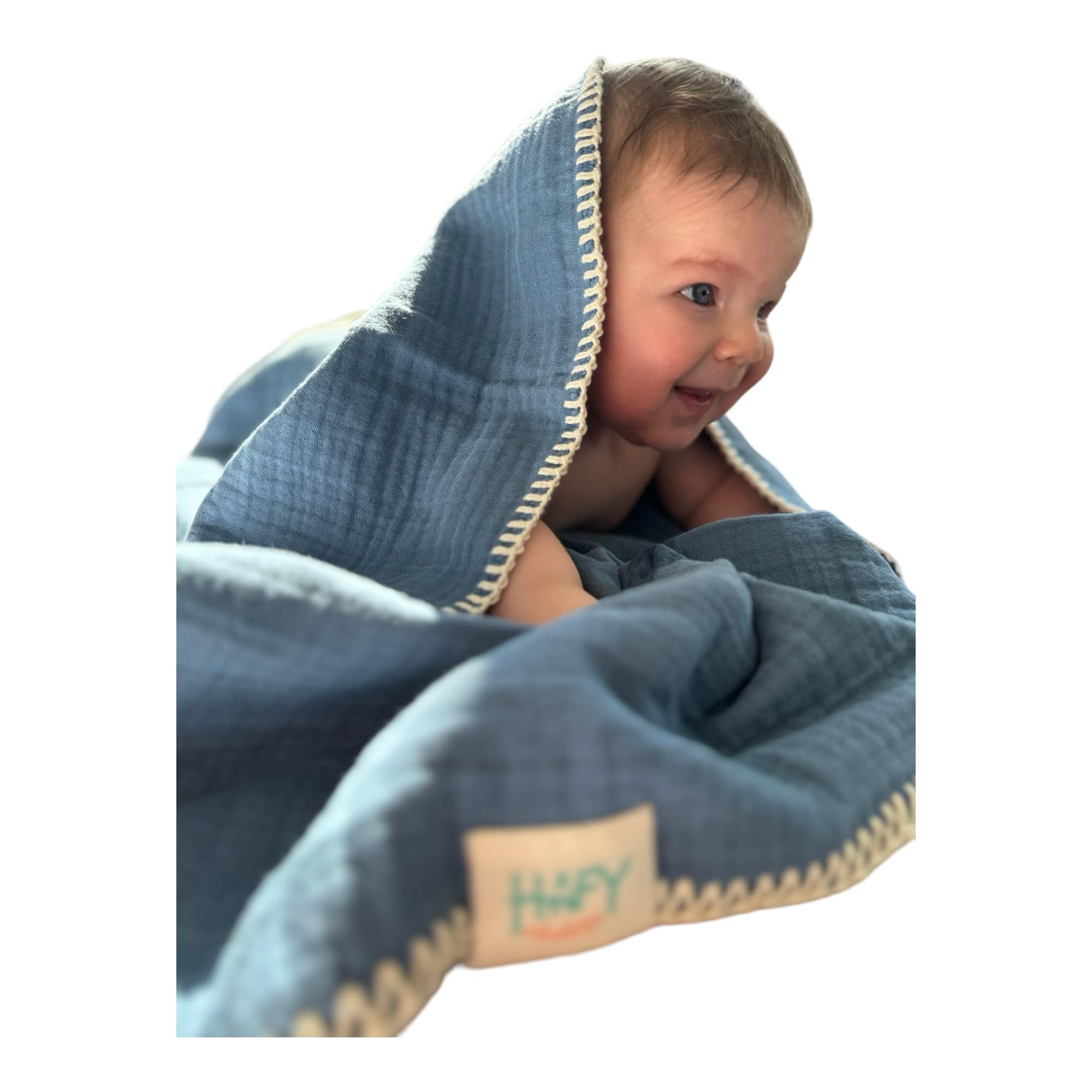 HAFY BABY Muslin Swaddle Blankets for Newborns, 4 Layer (1 Pack), 110x80 cm, Navy Blue, Baby Skin-Friendly, Soft and Breathable,%100 Organic Cotton, Girls & Boy Essentials, Oeko-tex100