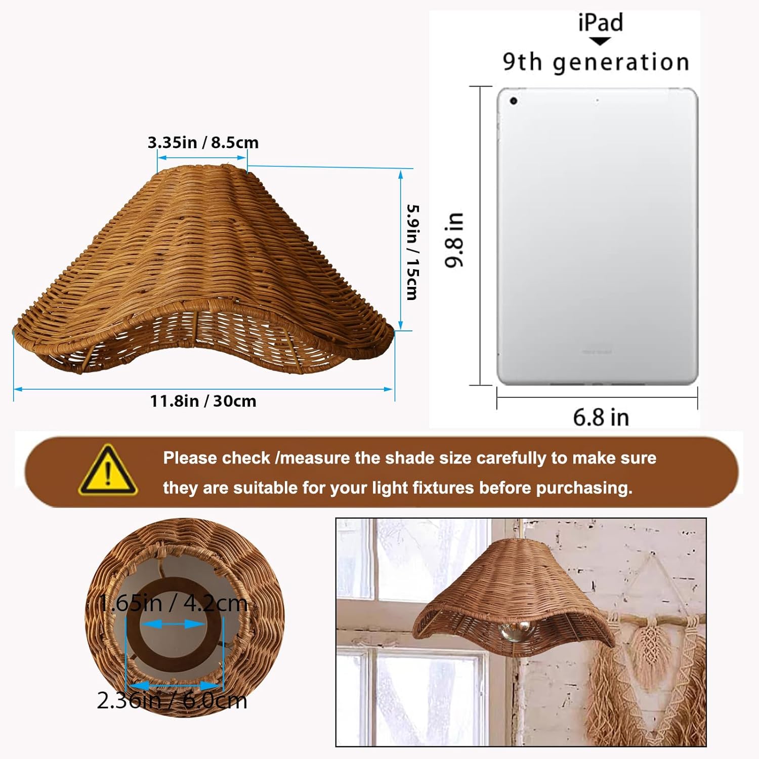 creative rattan lampshade hanging pendant light covers wicker woven,rustic Boho Ceiling Light cover For Hallway Bedroom Kitchen Light Fixture Replacement floral Flower-inspired Designs